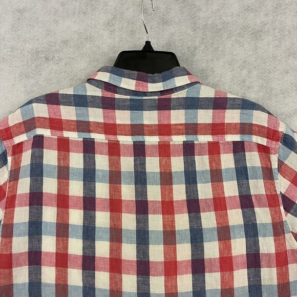 Natural Blue By Visitor Shirt Mens XL Red Blue Check Button Up 100% Linen - Picture 10 of 12